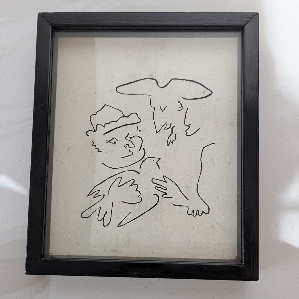 vintage Black Framed Line Art Drawing